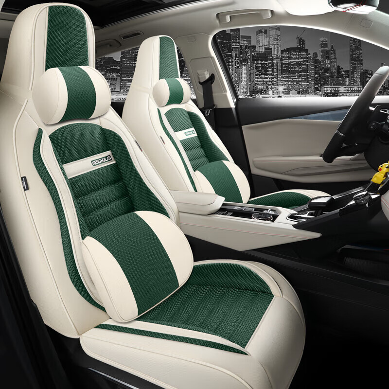 豫途适用江淮5plus/qx phev亚麻棉布连体头运动座椅 黑咖色标准版