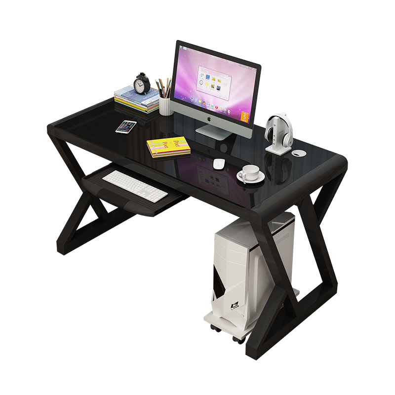 哆咔 简约现代 电脑桌台式钢化玻璃竞技学生学习家用写字网红主播桌子 黑+黑（店长推荐加固款 160*60*75有键盘托