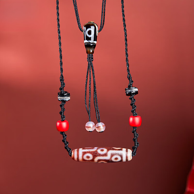 帛灵【珍藏】红肉九眼天珠男女锁骨链一线药师珠南红玛瑙藏式配饰