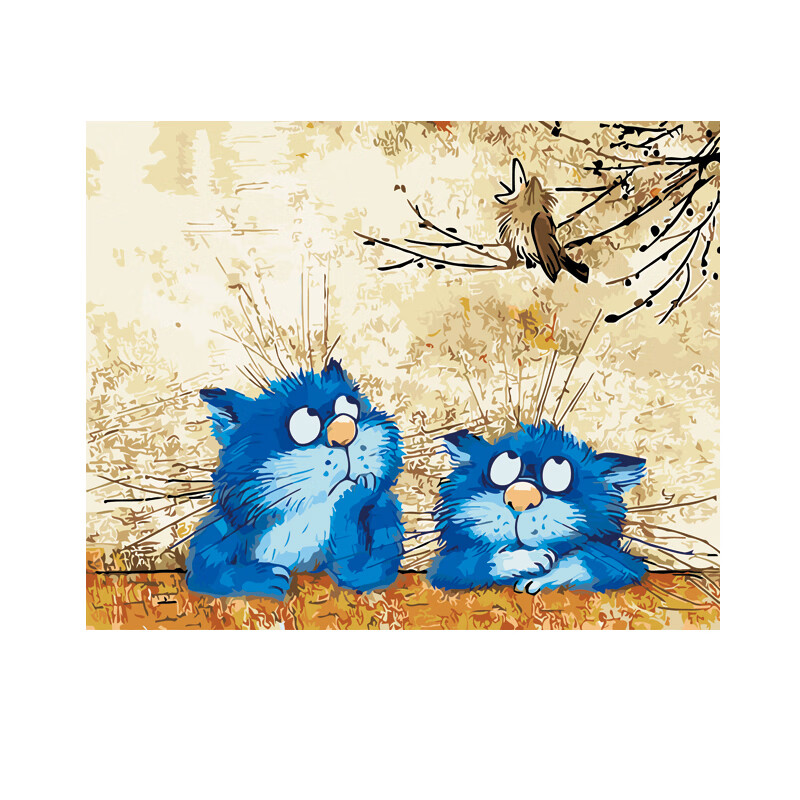 琴棋书画数字油画diy油彩画蓝猫儿童填色小尺寸治愈手工画画涂色画