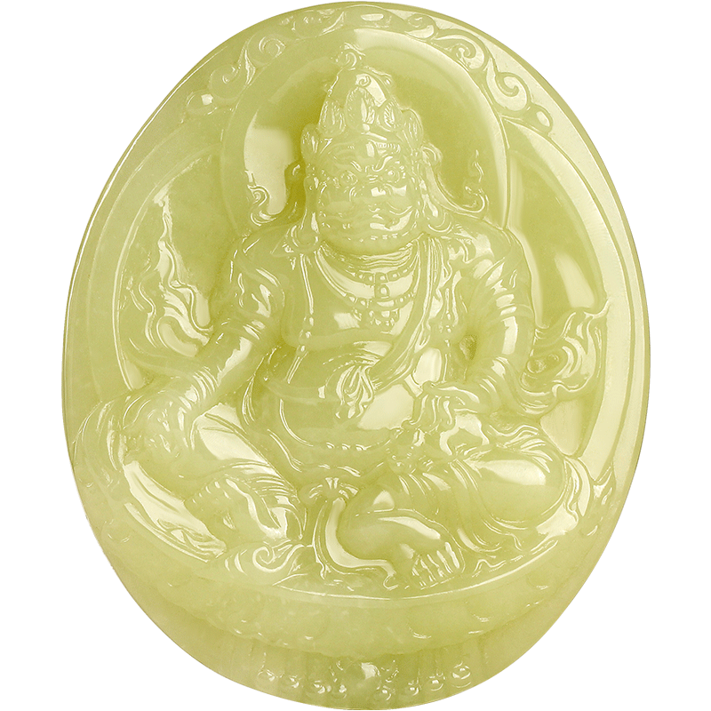 7000年和田玉吊墜黃口料財(cái)神擺件玉墜掛件附證書(shū)