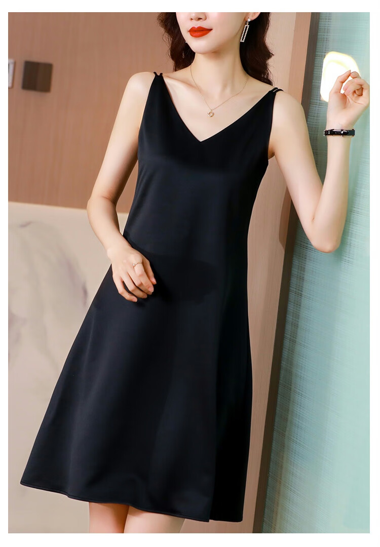 性感薄款桑蚕丝绸连衣裙家居服 高端高档品牌黑色今年新款高级诸暨