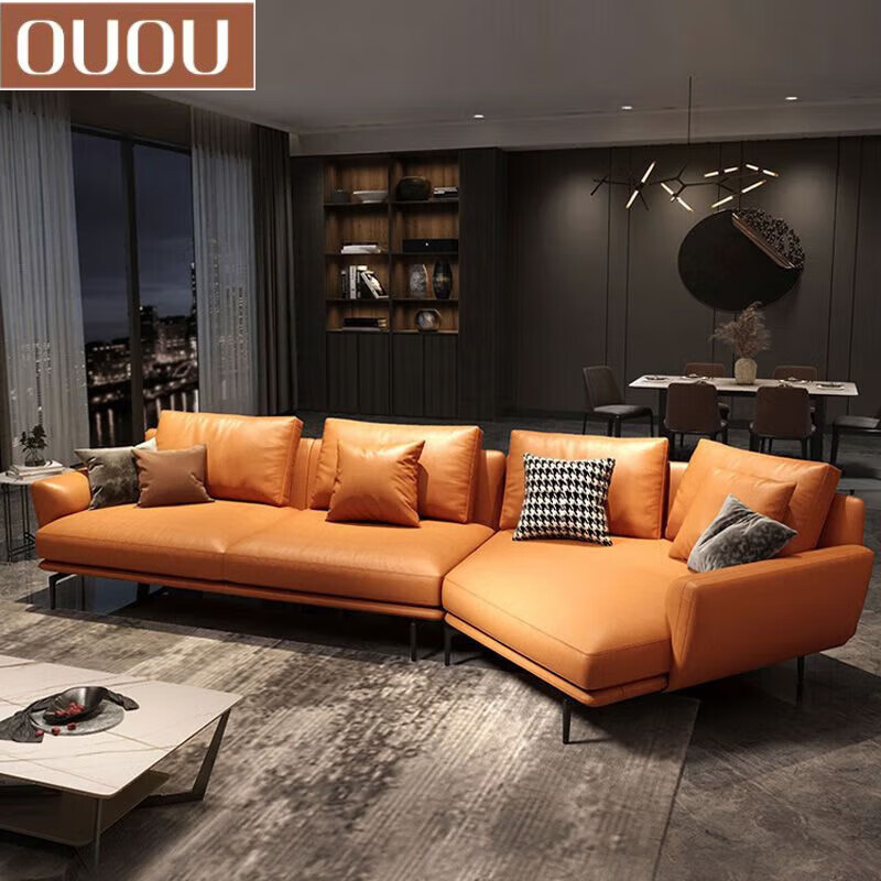 OUOU意式沙发组合小户型客厅现代简约小户型皮质L型家具沙发北欧轻奢 意大利纳帕皮(有扶手3.6)