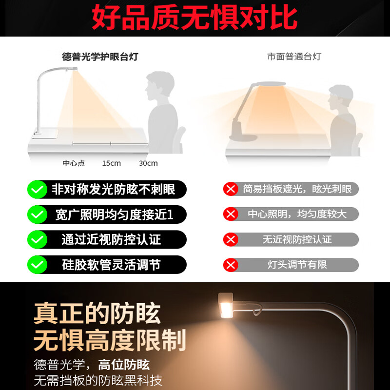 dpdupi德普护眼台灯国AA级儿童学生学习机屏幕阅读书桌全光谱防眩光护视 60CM小白Plus 全光谱护眼台灯 台座/台夹双用款