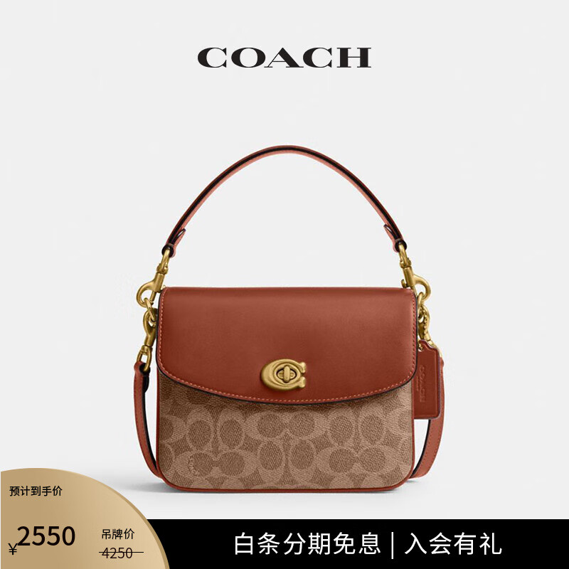 蔻驰（COACH）经典标志CASSIE19号单肩包斜挎包休闲高级感女包 棕黄色锈色（新版）