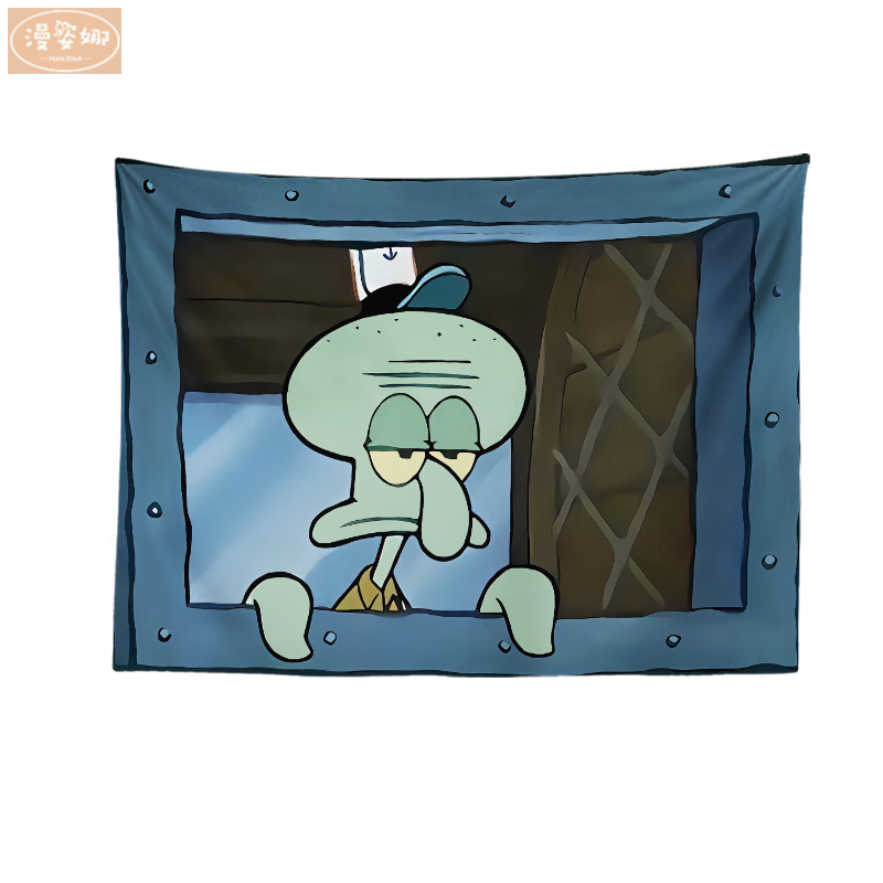 漫姿娜海绵宝宝章鱼哥挂毯卧室可爱搞怪卡通挂布墙面装饰创意背景布