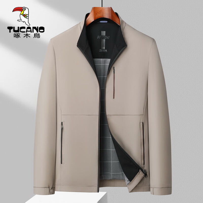 男装冬立体暗纹提花翻领拉链休闲外套茄克男式夹克