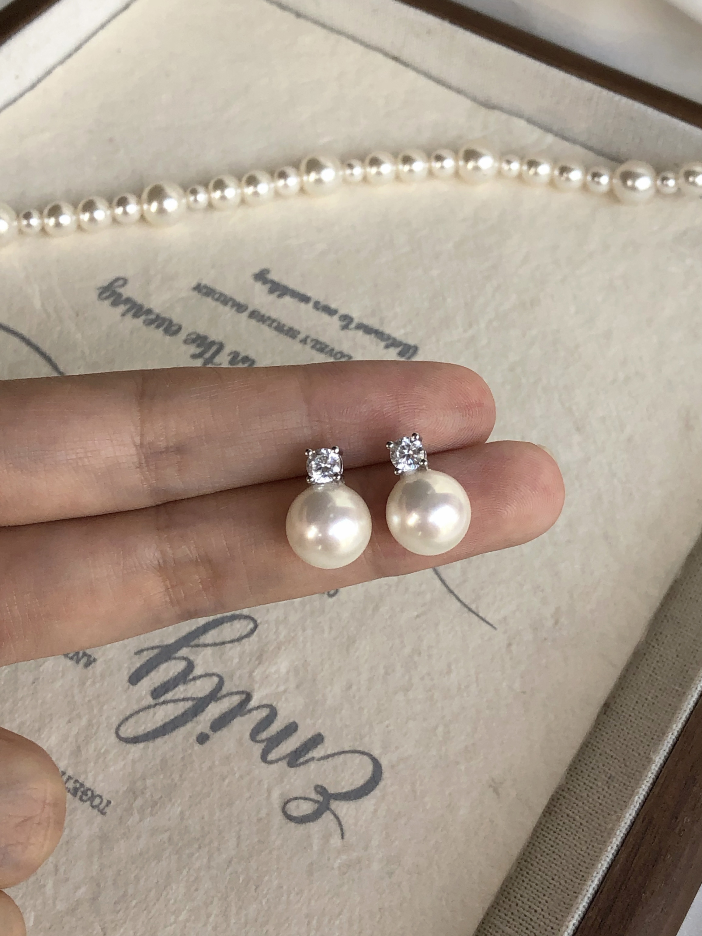 黛莱妮高级珍珠经典戴妃款通勤极简锆石925银耳钉轻奢小众耳饰 10mm