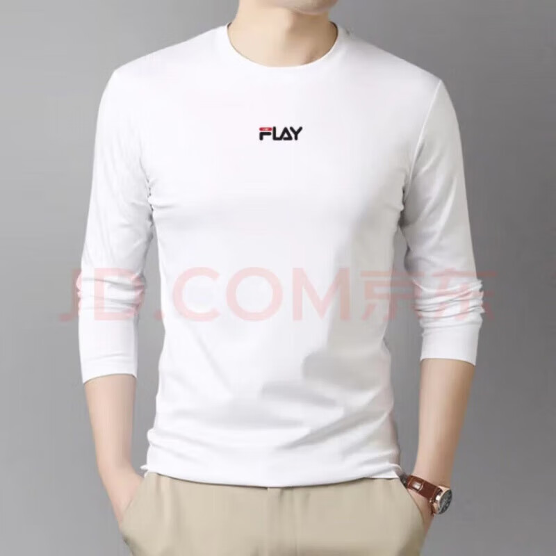 丛意（CONGYI）菲乐长袖T恤男纯棉圆领t恤飞乐修身纯色春秋潮牌冬百搭内搭打底衫 9507白色 M码90-120斤