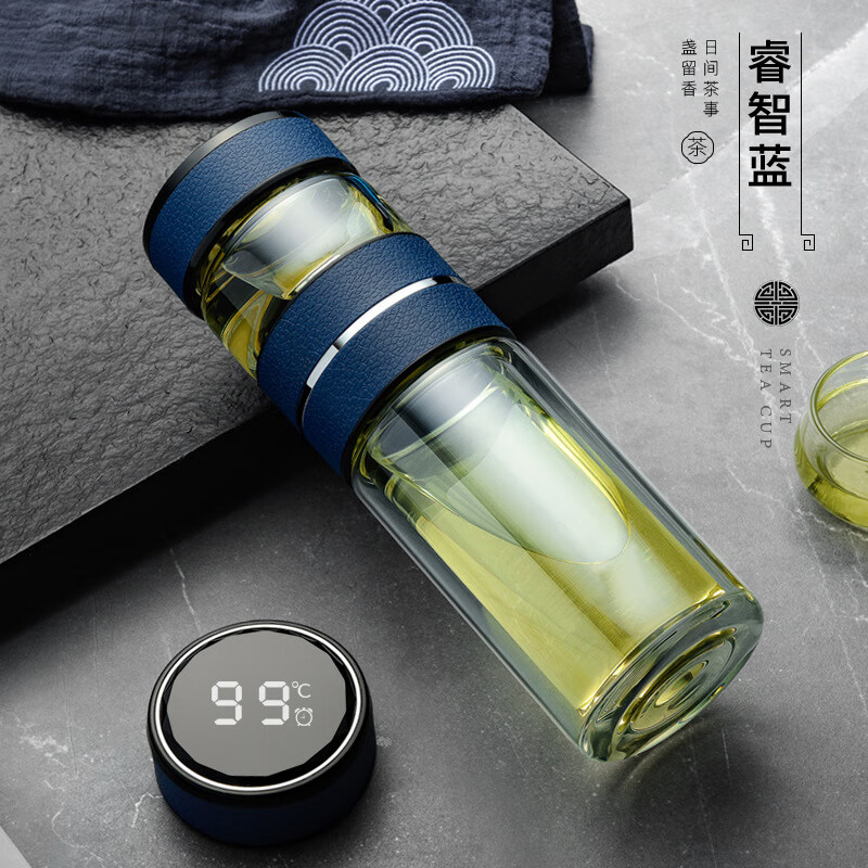 杜莎菲尼茶水分离泡茶杯男士双层防烫玻璃杯透明女办公室车载水杯 350