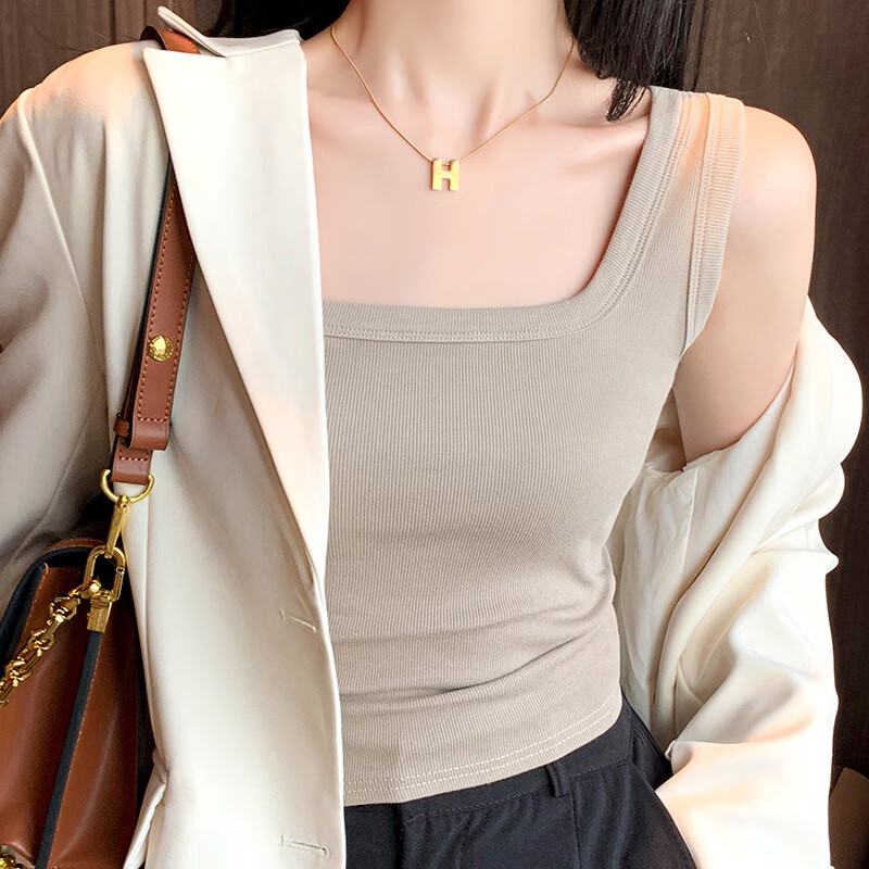 穿带胸垫白色吊带背心女内搭夏季2024新款女士工字带胸 奶茶色-无胸垫