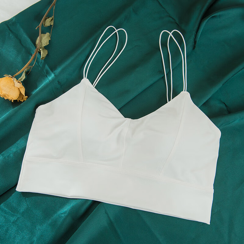 一片式透气冰丝美背内衣女细肩带美背裹胸抹胸少女打底吊带背心 白色