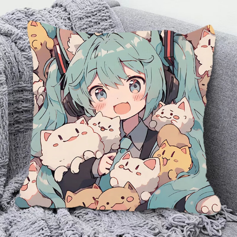 致可初音未来抱枕Miku二次元动漫枕头卡通游戏周边靠枕fufu生日礼物 1-双面同图 35x35厘米