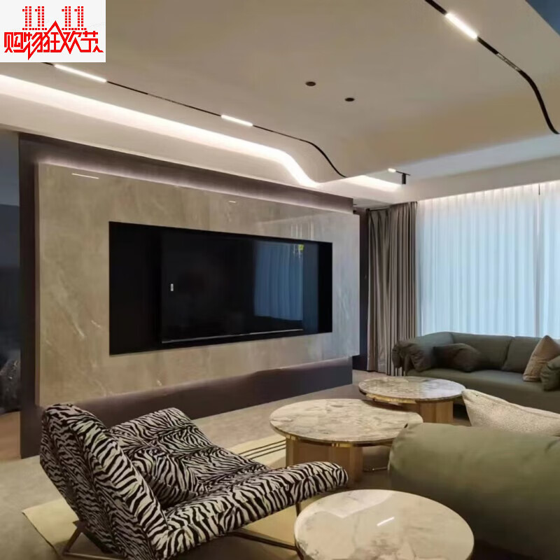 缘言梓带灯电视柜背景墙 定制不锈钢电视柜嵌入式壁龛金属钢板柜灯带