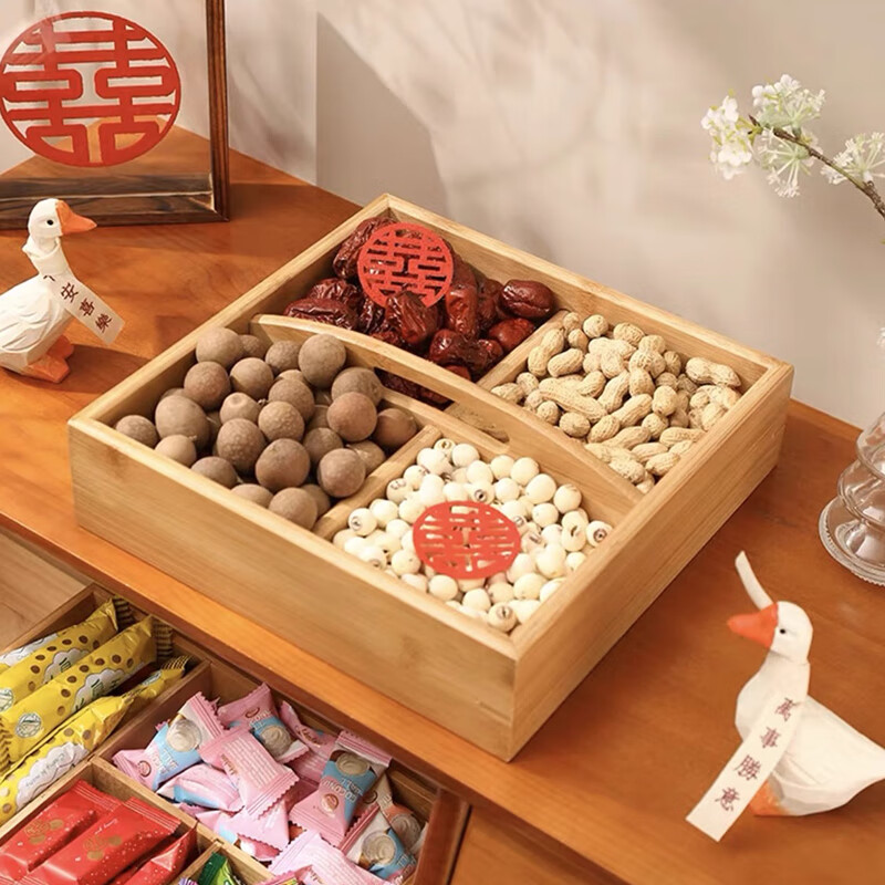 几物森林 乔迁新年结婚分格零食盒水果盘竹木坚果盘坚果盒中式盒干