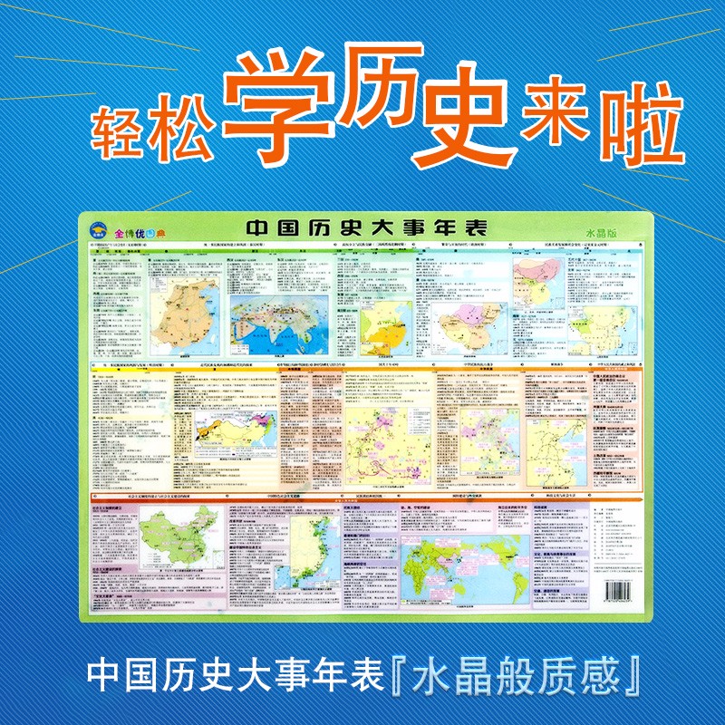中国 历史大事年表43cm×59cm 中国 历史长河地图 大事年表 重点事件战役 水晶版