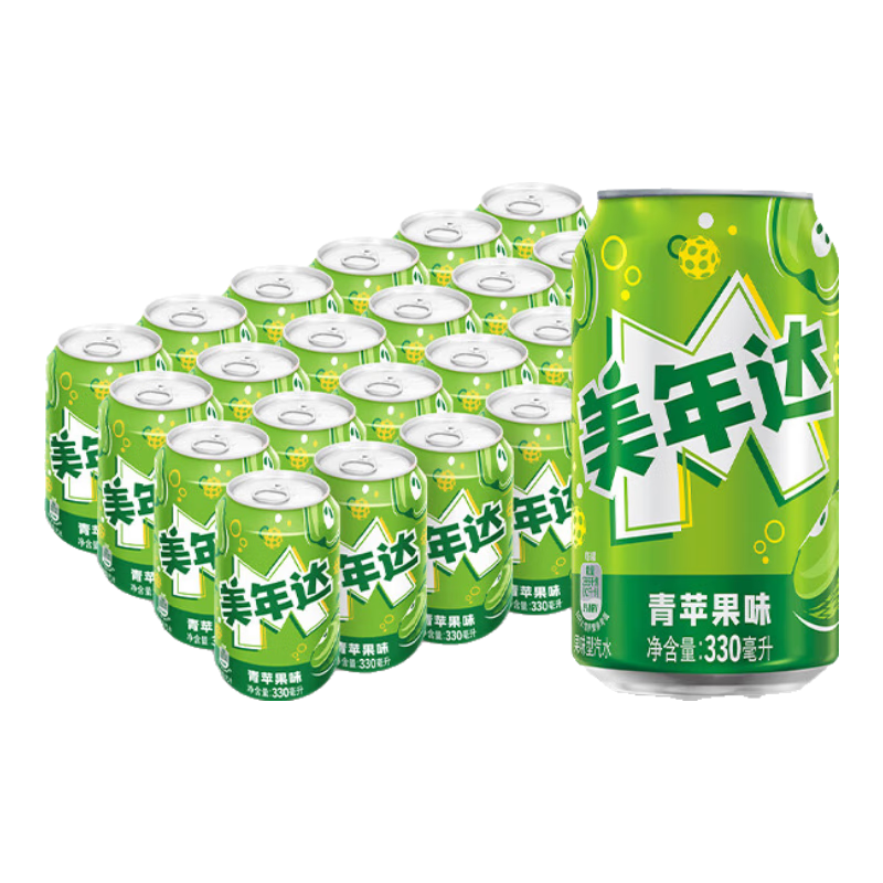 百事可乐 美年达 Mirinda 青苹果 汽水 碳酸饮料 330ml*24听 百事出品 