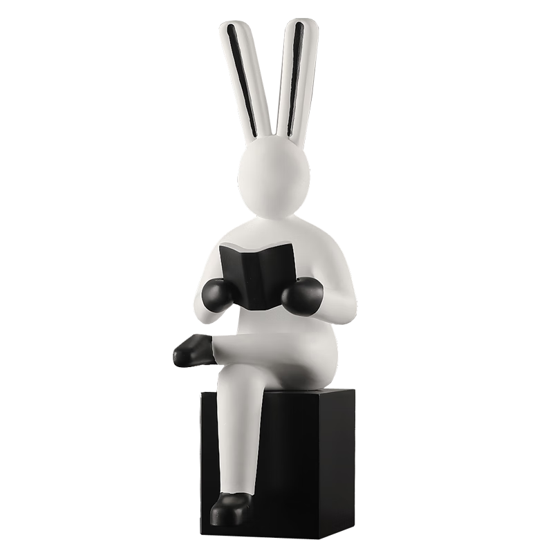 裕谷现代简约轻奢创意摆件抽象艺术雕塑办公室卧室桌面家居橱窗摆设  大号看书兔子（白色）