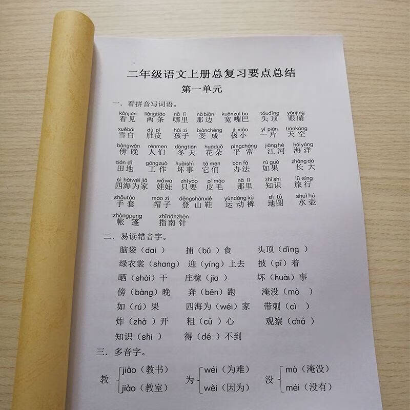 新部编人教版二年级语文上册期末总复习知识点归纳梳理总结作业本