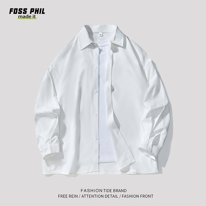 Foss Phil长袖衬衫男士春夏季休闲衬衣打底衫外套宽松上衣服7304白色2XL