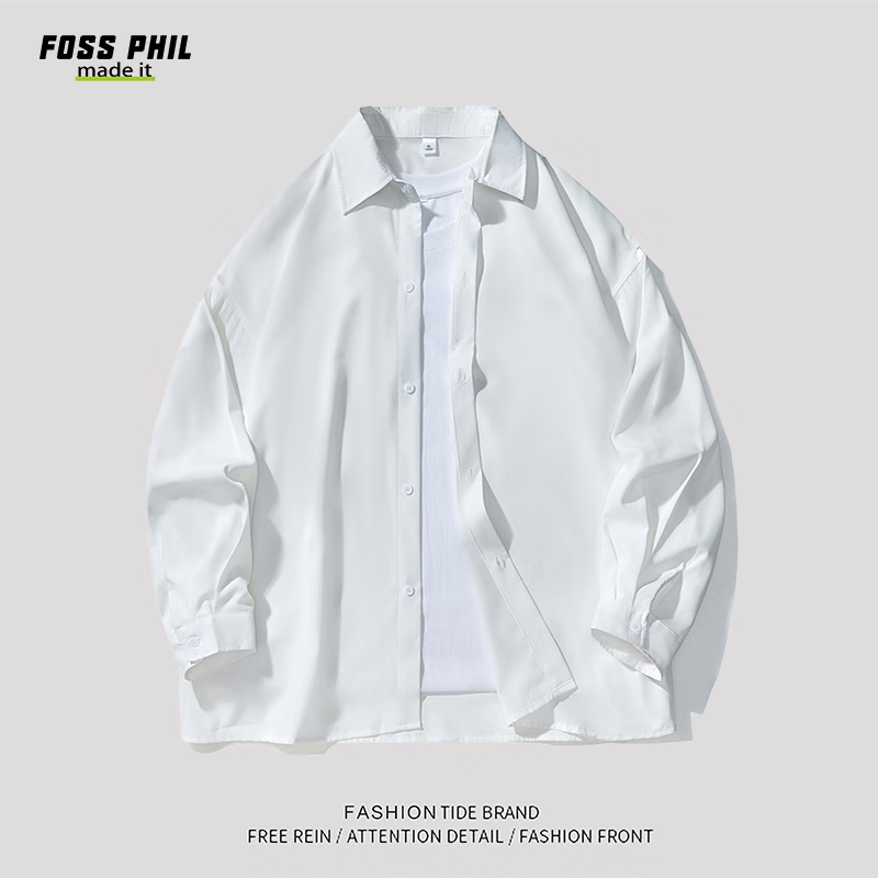 Foss Phil长袖衬衫男士春夏季港风休闲衬衣打底衫外套冰丝薄款7304白色2XL