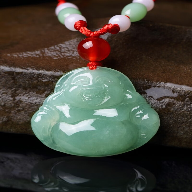 甄熙(zhenxi)天然弥勒佛佛公玉石翡翠a货玉佛女款吊坠笑佛项链玉坠带