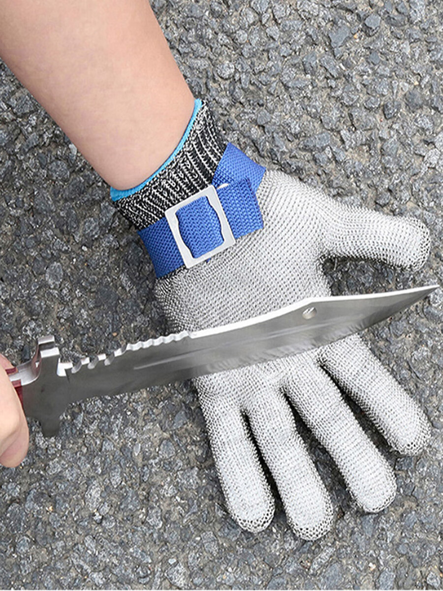 钢丝手套防割伤刀割切手切割五指金属不锈钢铁手套5级防护加厚 蓝扣款