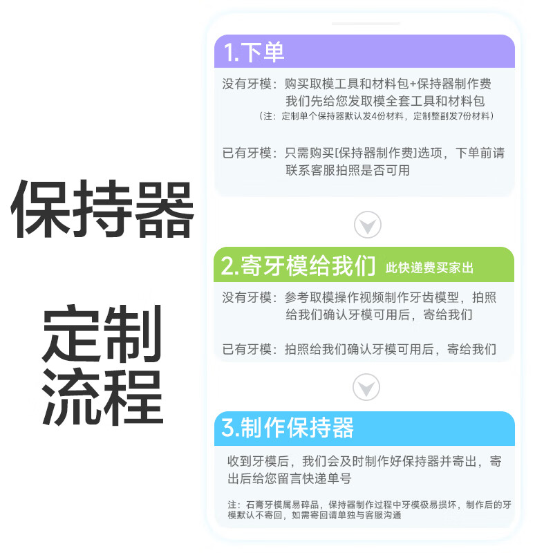 正畸保持器定做 透明保持器制作 牙齿保持器 皓齿牙套定制1mm 平龈型-国产取模工具+4份材料+