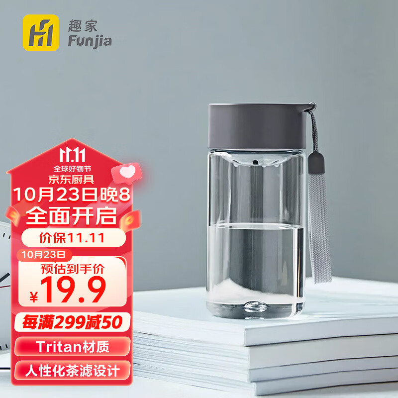 Funjia趣家夏季运动水杯儿童水杯女塑料杯子高颜值Tritan水杯 灰色350ml怎么样,好用不?