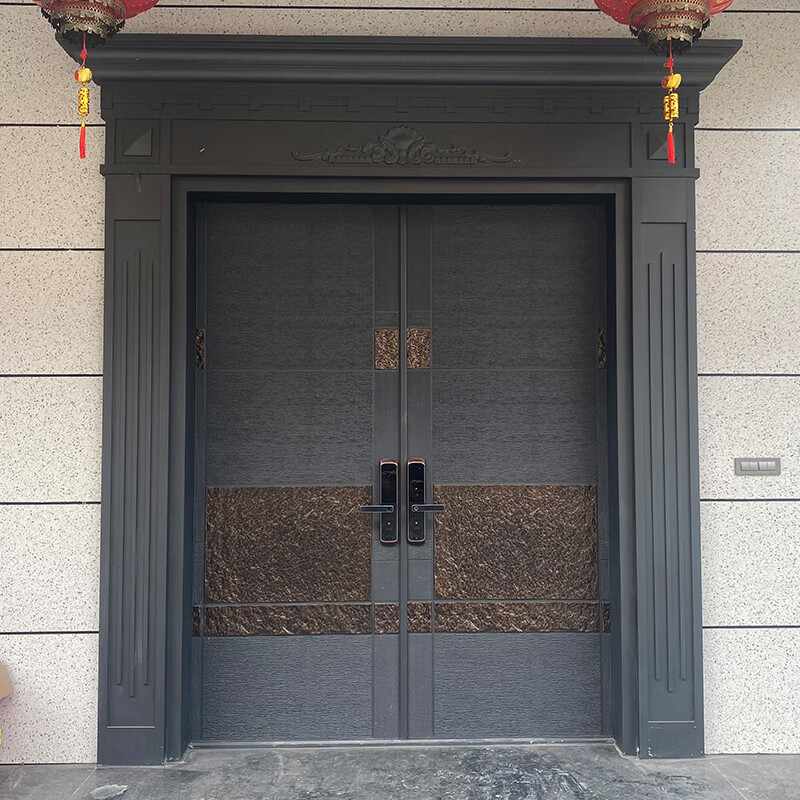锌合金别墅大门双开门铸铝门农村进户大门入户防盗门家用乡村卡门