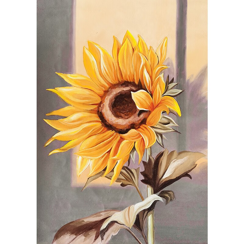 彩象-原创手绘油画简约花卉餐厅画现代抽象向日葵画客厅玄关装饰画