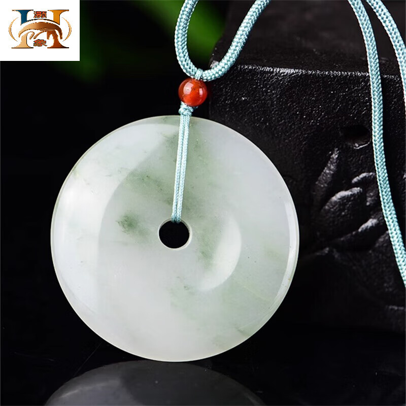 灏象内蒙古佘太翠平安扣吊坠豆青色玉石民族风挂坠项链送妈妈女友礼物