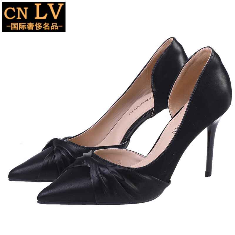 cnlv法式优雅高跟鞋女侧空褶皱时尚宴会通勤职业单鞋2024春季新款