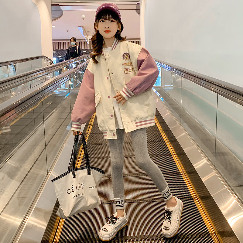 约龙女童棒球服儿童开衫外套春秋款中大童女装6-12岁小女孩夹克上衣