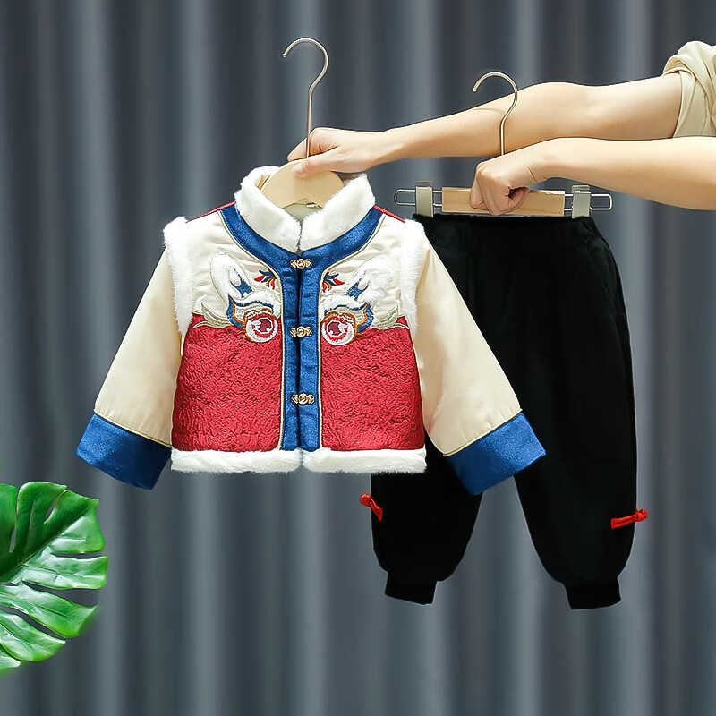 寧悠百天寶寶衣服男寶秋冬男童女唐裝冬季拜年服兒童喜慶中國風(fēng)新年裝 白 80