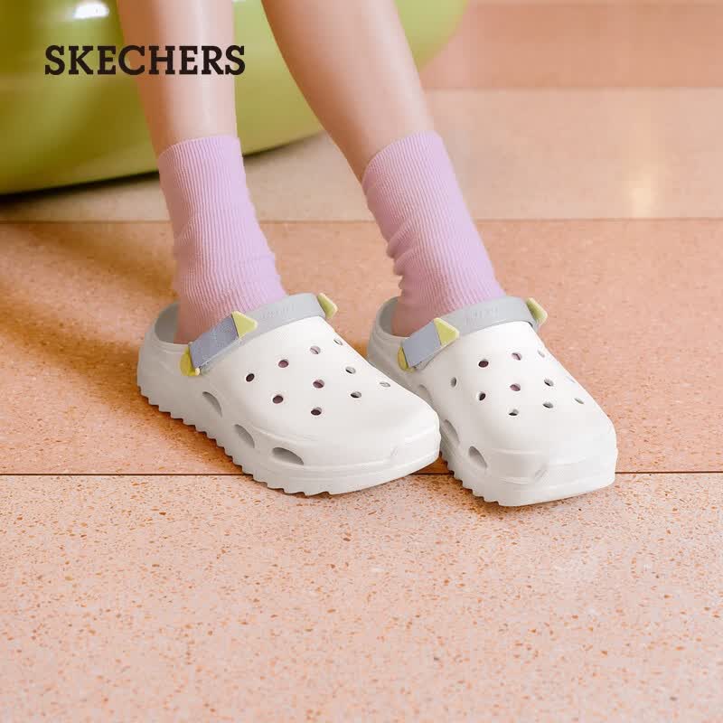 斯凯奇（Skechers）女鞋洞洞鞋凉鞋增高厚底耐磨沙滩拖鞋小怪兽包头洞洞鞋111581 白色/多彩色/WMLT 36