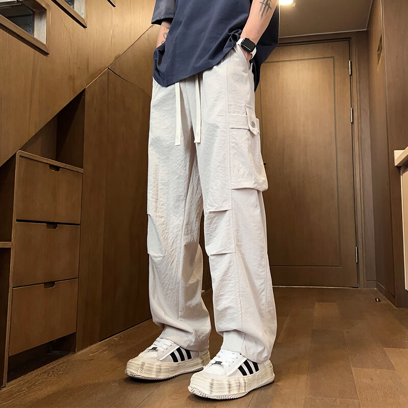 Foss Phil工装裤男装2026春夏季新款宽松百搭学生潮牌薄款休闲直筒裤子男士 ZX-K515浅卡其色 薄款 2XL (150斤-170斤)