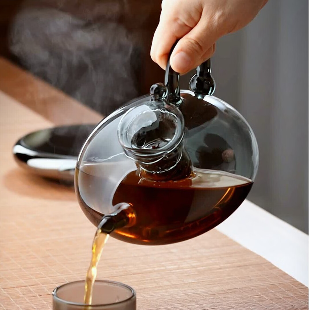 全度煮茶壶花茶壶套装英式泡茶壶茶具加厚耐热玻璃北欧风格轻奢养生壶 小坐圆形底座+灰财鼠壶500ml2件