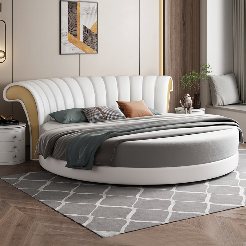 生态宜家圆床双人床豪华主卧轻奢网红公主婚床酒店情侣情趣圆形真皮大