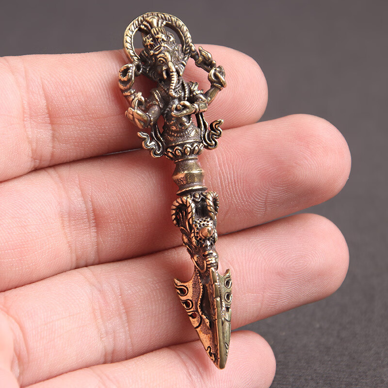 芠拉黄铜做旧泰国象神降魔杵钥匙扣挂件西藏密宗法器项链吊坠驱魔铜器