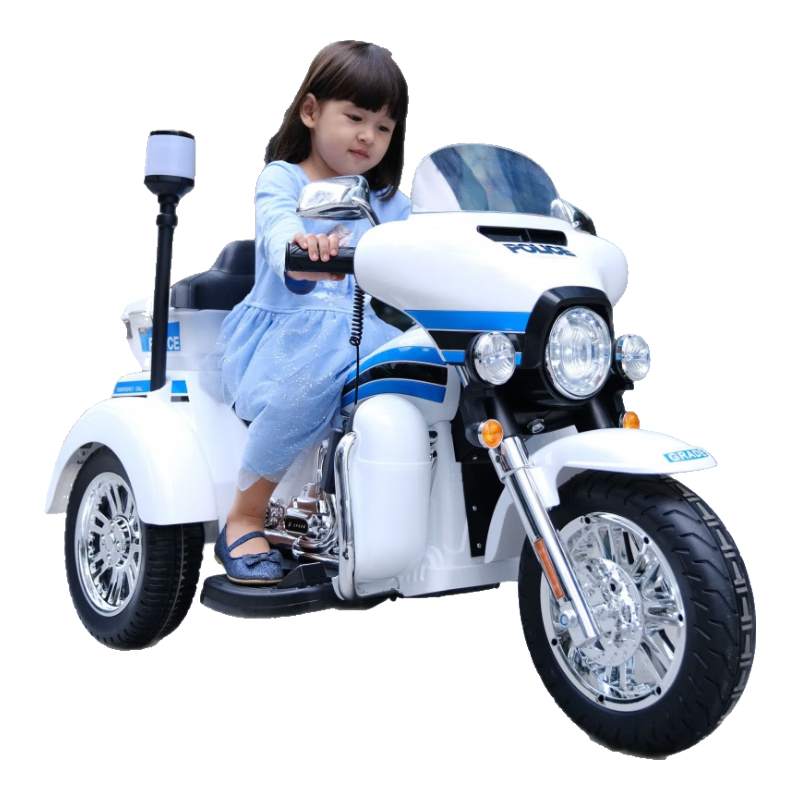 薩瑪特兒童電動(dòng)車警車摩托車1-3-6歲寶寶可坐人雙座充電童車 白色雙驅(qū)12V大電瓶動(dòng)力早教音樂