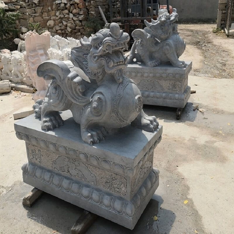 京石云石雕貔貅晚霞红一对汉白玉貔貅别墅庭院酒店公司现代中式门口