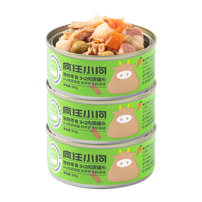 疯狂小狗狗罐头营养湿粮拌饭零食罐柯基泰迪成犬幼犬增肥宠物零食 【店长推荐】果蔬肉粒90g*3罐