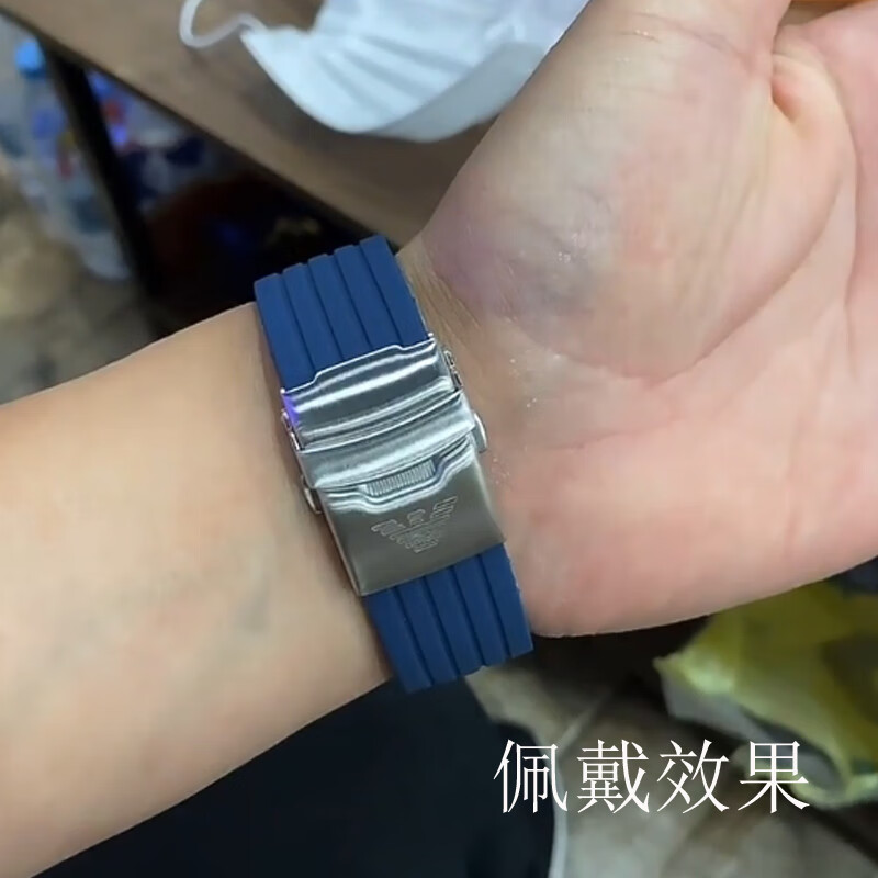 适配阿玛尼硅胶手表带黑武士AR60008/AR2447男女黑色-蝴蝶扣22mm 黑色-黑保险扣 20mm