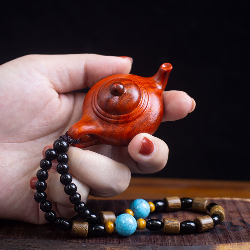 暗杠正宗把把壶手把件精雕茶壶麻将神器把把胡檀木文玩工艺品 7厘米