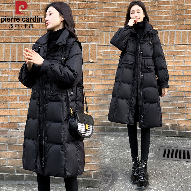 皮尔卡丹(pierre cardin)品牌2023新款女装冬季修身中长款羽绒服女