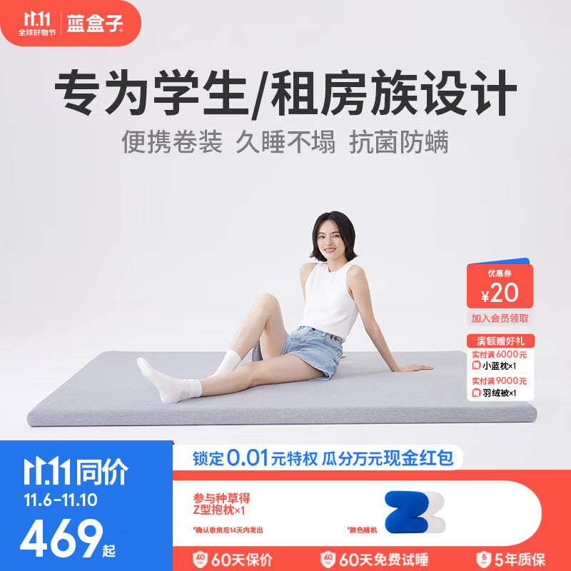 蓝盒子【薄垫】小蓝垫T1记忆棉床垫租房学生宿舍软垫租房双人榻榻米 小蓝垫T1 灰色【现货7天内发出】 1500mm*2000mm属于什么档次?