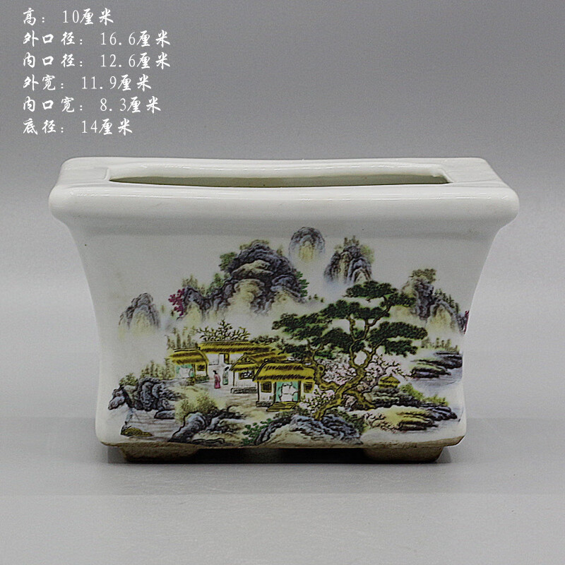 云舵民国粉彩雪景六方花盆仿古瓷器家居摆件盆景古董古玩收藏老货旧货