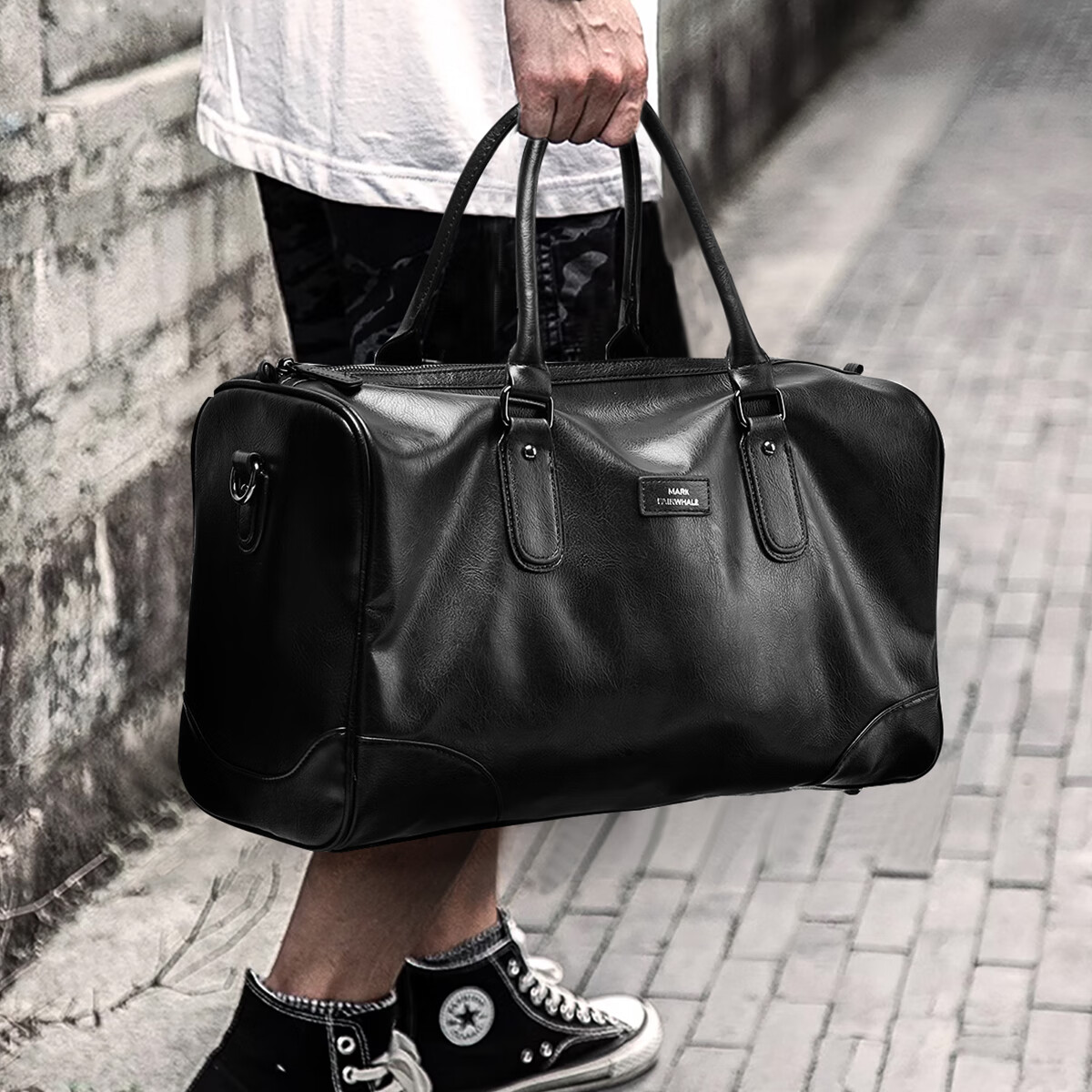 马克华菲游泳健身运动包 旅行包短途旅行 男手提包男士行李包大容量行李袋 典黑(皮革纹)