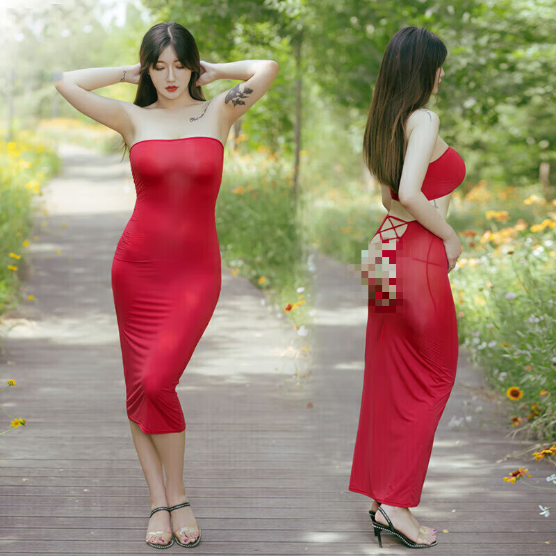 情趣内衣 女性感jk制服诱惑性感微透镂空长裙户外免脱连衣裙睡衣睡裙